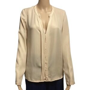 Vince Silk Long Sleeve Blouse‎ Beige V-Neck Pullover Top Small